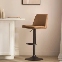 Bouclair Beige Faux Leather and Metal Bar Stool* Furniture Accessories|Bar & Counter Stools