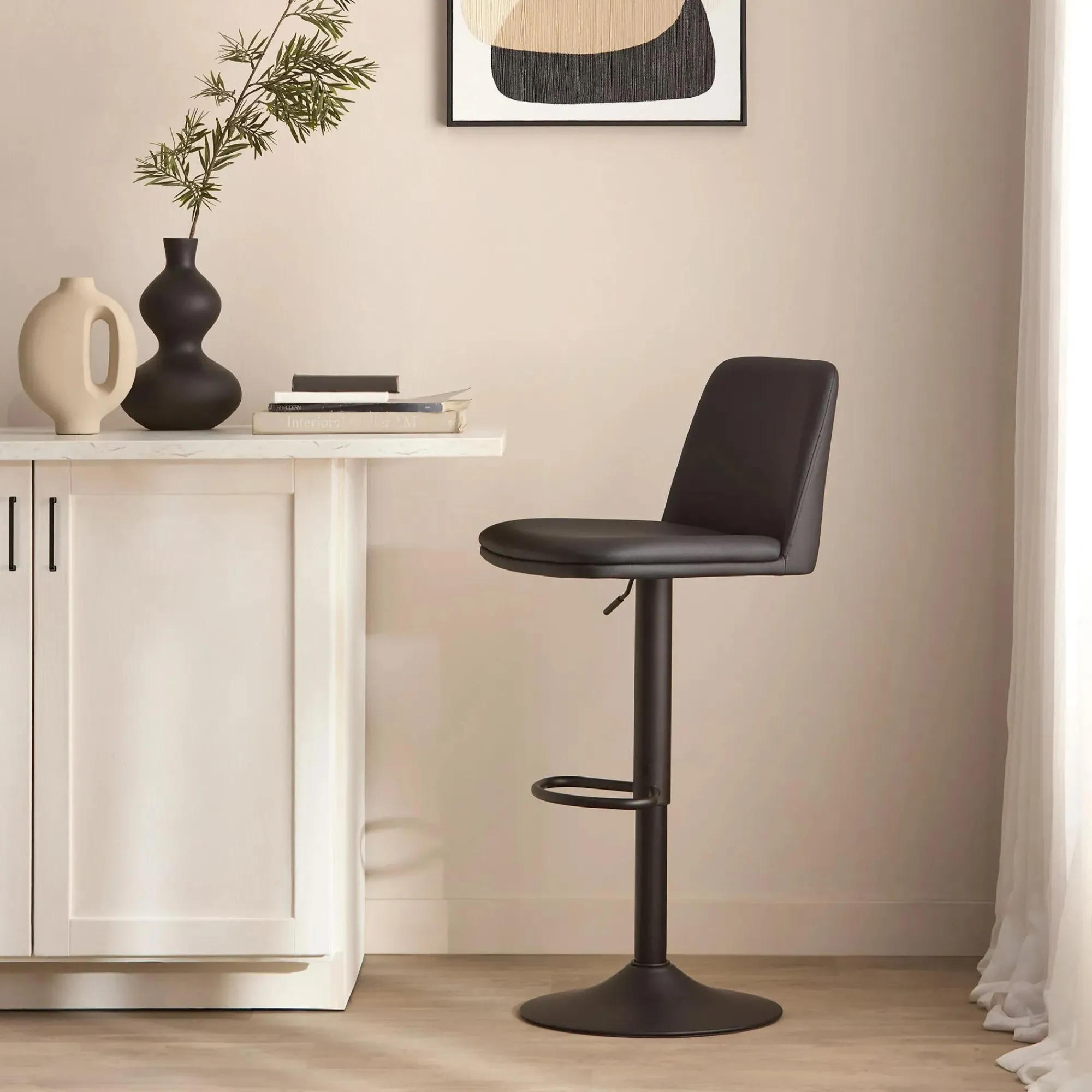 Bouclair Beige Faux Leather and Metal Bar Stool* Furniture Accessories|Bar & Counter Stools