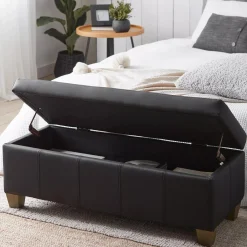 Bouclair Black Faux Leather Storage Bench* Entryway Benches Ottomans And Poufs|Ottomans & Benches