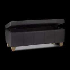 Bouclair Black Faux Leather Storage Bench* Entryway Benches Ottomans And Poufs|Ottomans & Benches