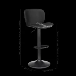 Bouclair Black Textured Faux Leather & Metal Adjustable Bar Stool* Furniture Accessories|Bar & Counter Stools