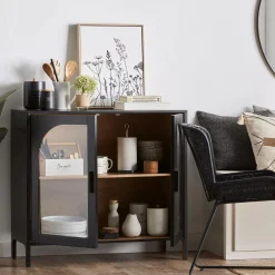 Bouclair Black Wooden Buffet with Glass Doors* Furniture Accessories|Buffet Tables & Credenzas