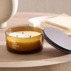 Bouclair Green Tea Candle with Wooden Lid* Candles & Candle Stick Holders