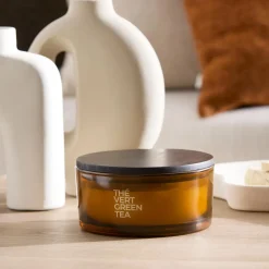 Bouclair Green Tea Candle with Wooden Lid* Candles & Candle Stick Holders