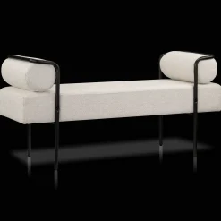 Bouclair Fabric and Black Metal Bench* Entryway Benches Ottomans And Poufs|Ottomans & Benches