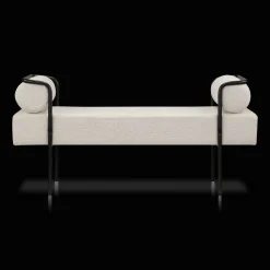 Bouclair Fabric and Black Metal Bench* Entryway Benches Ottomans And Poufs|Ottomans & Benches