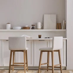 Bouclair Fabric and Natural Wood Bar Stool* Furniture Accessories|Bar & Counter Stools