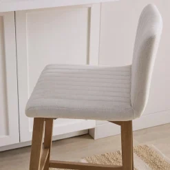 Bouclair Fabric and Natural Wood Bar Stool* Furniture Accessories|Bar & Counter Stools