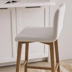 Bouclair Fabric and Natural Wood Bar Stool* Furniture Accessories|Bar & Counter Stools