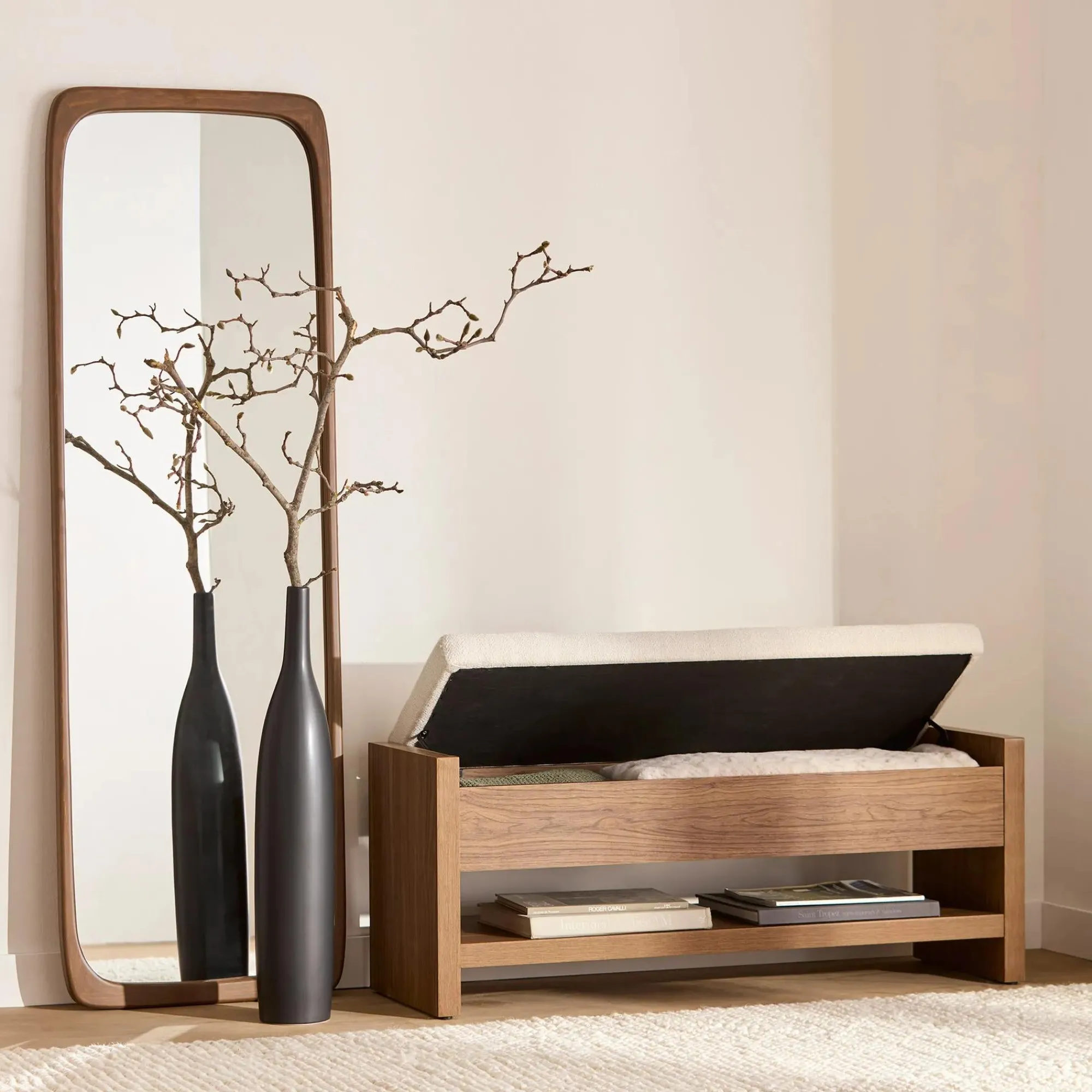 Bouclair Fabric and Wood Bench* Entryway Benches Ottomans And Poufs|Ottomans & Benches