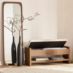 Bouclair Fabric and Wood Bench* Entryway Benches Ottomans And Poufs|Ottomans & Benches