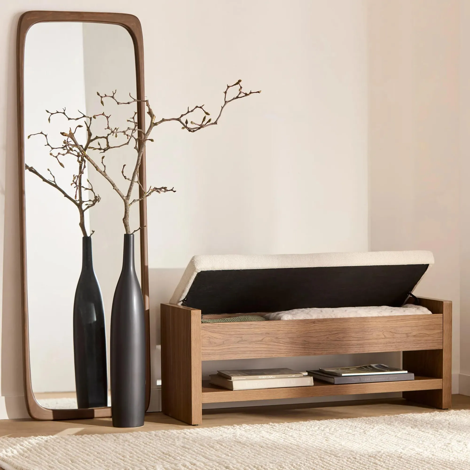 Bouclair Fabric and Wood Bench* Entryway Benches Ottomans And Poufs|Ottomans & Benches