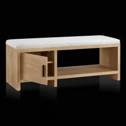 Bouclair Fabric and Wood Bench with Shoe Rack and Storage* Entryway Benches Ottomans And Poufs|Ottomans & Benches