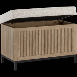 Bouclair Fabric and Wood Ottoman with Storage* Entryway Benches Ottomans And Poufs|Ottomans & Benches