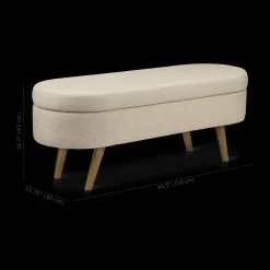 Bouclair Fabric Storage Bench on Wooden Legs* Entryway Benches Ottomans And Poufs|Ottomans & Benches