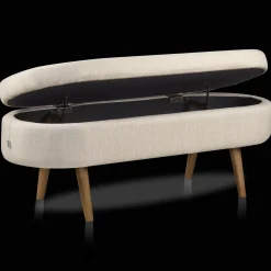 Bouclair Fabric Storage Bench on Wooden Legs* Entryway Benches Ottomans And Poufs|Ottomans & Benches
