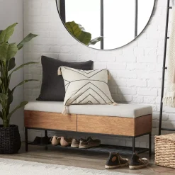 Bouclair Fabric Wood and Metal Storage Bench with Shoe Rack* Entryway Benches Ottomans And Poufs|Ottomans & Benches