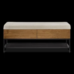 Bouclair Fabric Wood and Metal Storage Bench with Shoe Rack* Entryway Benches Ottomans And Poufs|Ottomans & Benches