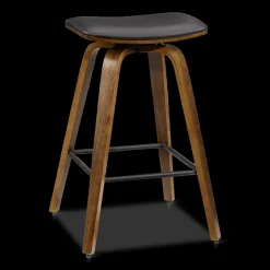 Bouclair Faux Leather and Walnut Wood Backless Stool* Furniture Accessories|Bar & Counter Stools