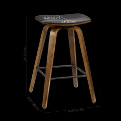 Bouclair Faux Leather and Walnut Wood Backless Stool* Furniture Accessories|Bar & Counter Stools