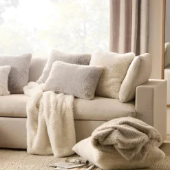 Bouclair Grey Maddox Faux Fur Decorative Lumbar Pillow* Decorative Throw Pillows