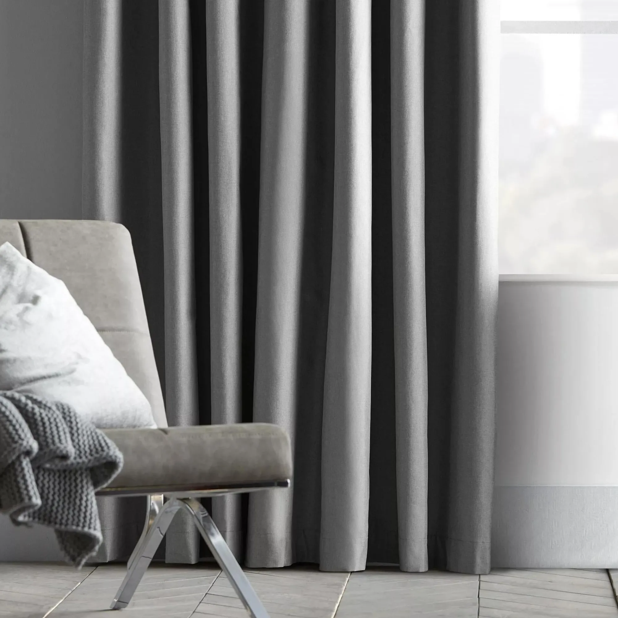 Bouclair Light Grey Chambray Blackout Curtain* Sheer Curtains & Window Sheer Panels|Blackout Window Curtains