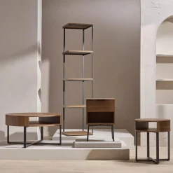 Bouclair Metal and Walnut Side Table* Side Tables|Coffee Tables & Side Tables