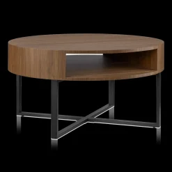 Bouclair Metal and Walnut Veneer Round Coffee Table* Coffee Tables|Coffee Tables & Side Tables