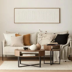 Bouclair Metal and Walnut Veneer Round Coffee Table* Coffee Tables|Coffee Tables & Side Tables