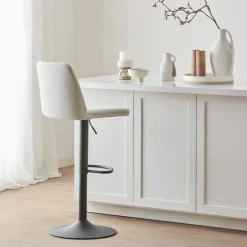 Bouclair Oatmeal Fabric and Metal Adjustable Bar Stool* Furniture Accessories|Bar & Counter Stools