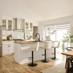 Bouclair Oatmeal Fabric and Metal Adjustable Bar Stool* Furniture Accessories|Bar & Counter Stools