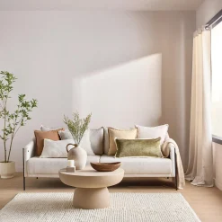 Bouclair Oatmeal Fabric Sofa with Black Metal Legs* Accent Chairs & Sofas|Accent Chairs