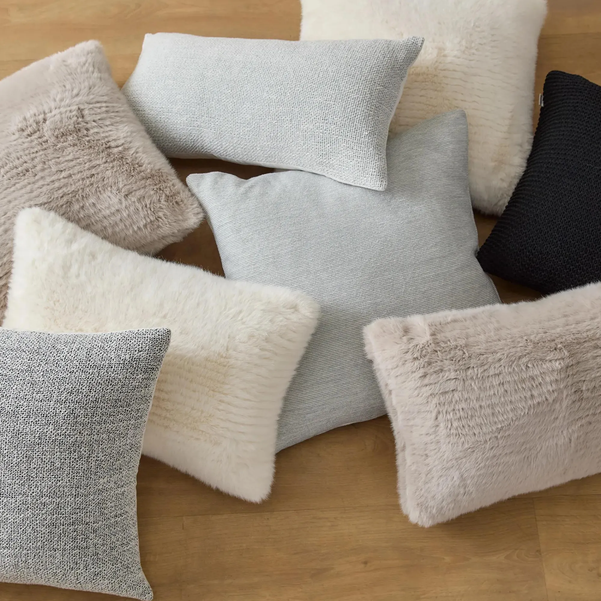 Bouclair Off White Maddox Faux Fur Decorative Lumbar Pillow* Decorative Throw Pillows