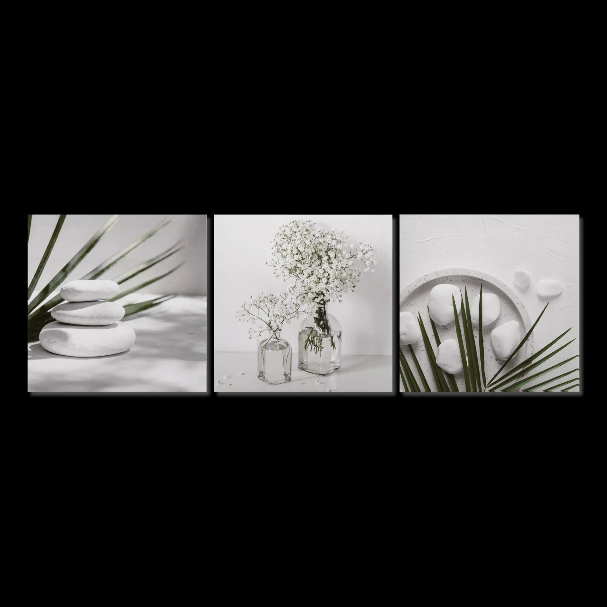 Bouclair 3-Piece White and Green Bathroom Wall Art* Printed & Photography Wall Art Canvases