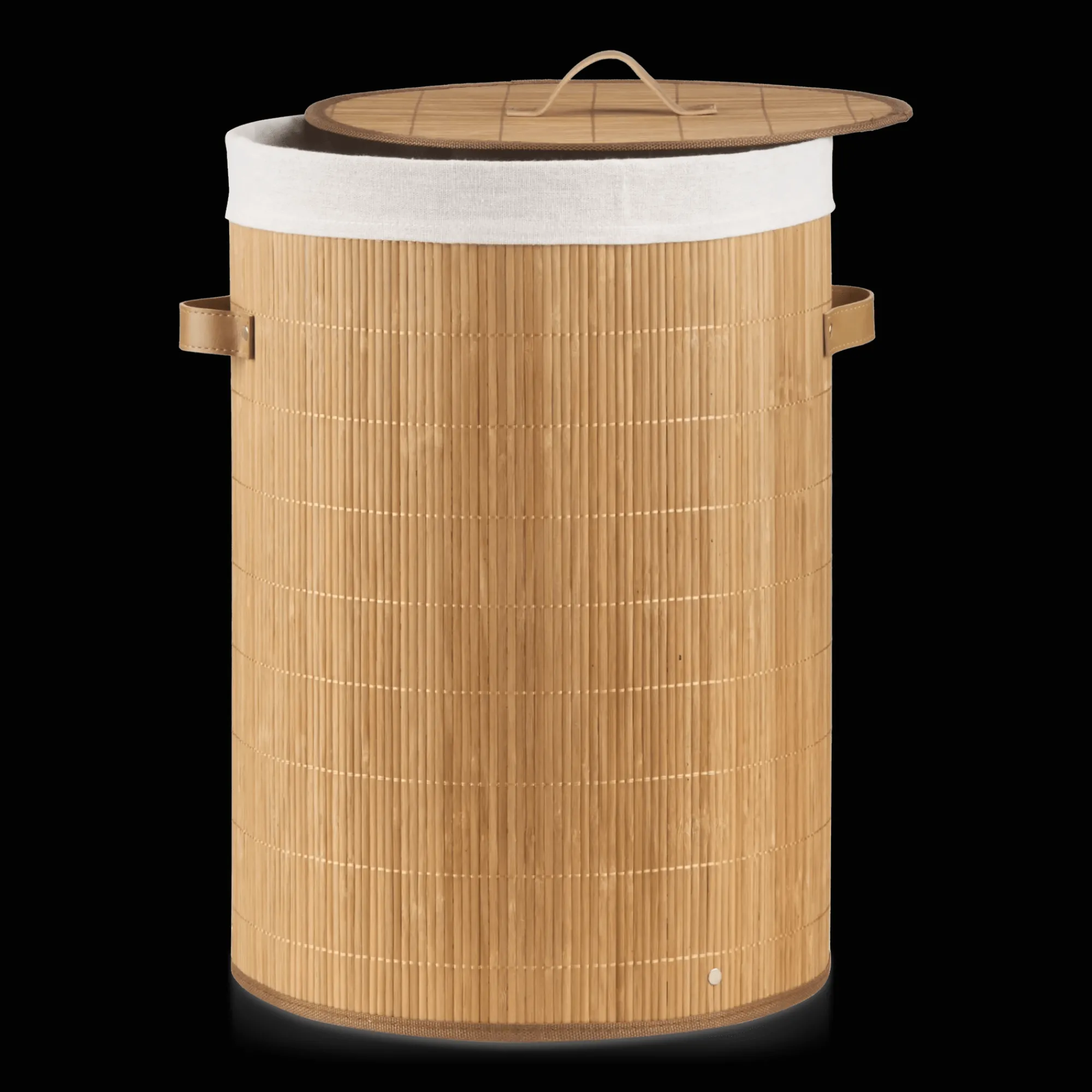 Bouclair Round Bamboo Hamper with Lining and Faux Leather Handles* Storage Baskets & Hampers|Storage & Baskets