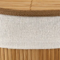 Bouclair Round Bamboo Hamper with Lining and Faux Leather Handles* Storage Baskets & Hampers|Storage & Baskets