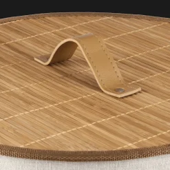 Bouclair Round Bamboo Hamper with Lining and Faux Leather Handles* Storage Baskets & Hampers|Storage & Baskets