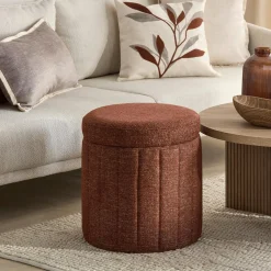 Bouclair Round Storage Fabric Ottoman* Entryway Benches Ottomans And Poufs|Ottomans & Benches