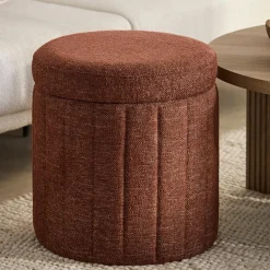 Bouclair Round Storage Fabric Ottoman* Entryway Benches Ottomans And Poufs|Ottomans & Benches