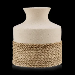 Bouclair Speckled Ceramic and Rattan Vase* Modern Decorative Vases|Home Decorative Items & Objects