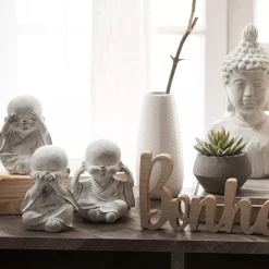 Bouclair Three Wise Buddha Cement Statuettes* Home Decorative Items & Objects