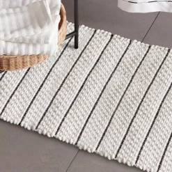 Bouclair White Bathmat with Black Stripes* Bath Mats