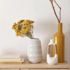 Bouclair White Ceramic Oval Vase with Rope on Handles* Modern Decorative Vases|Home Decorative Items & Objects
