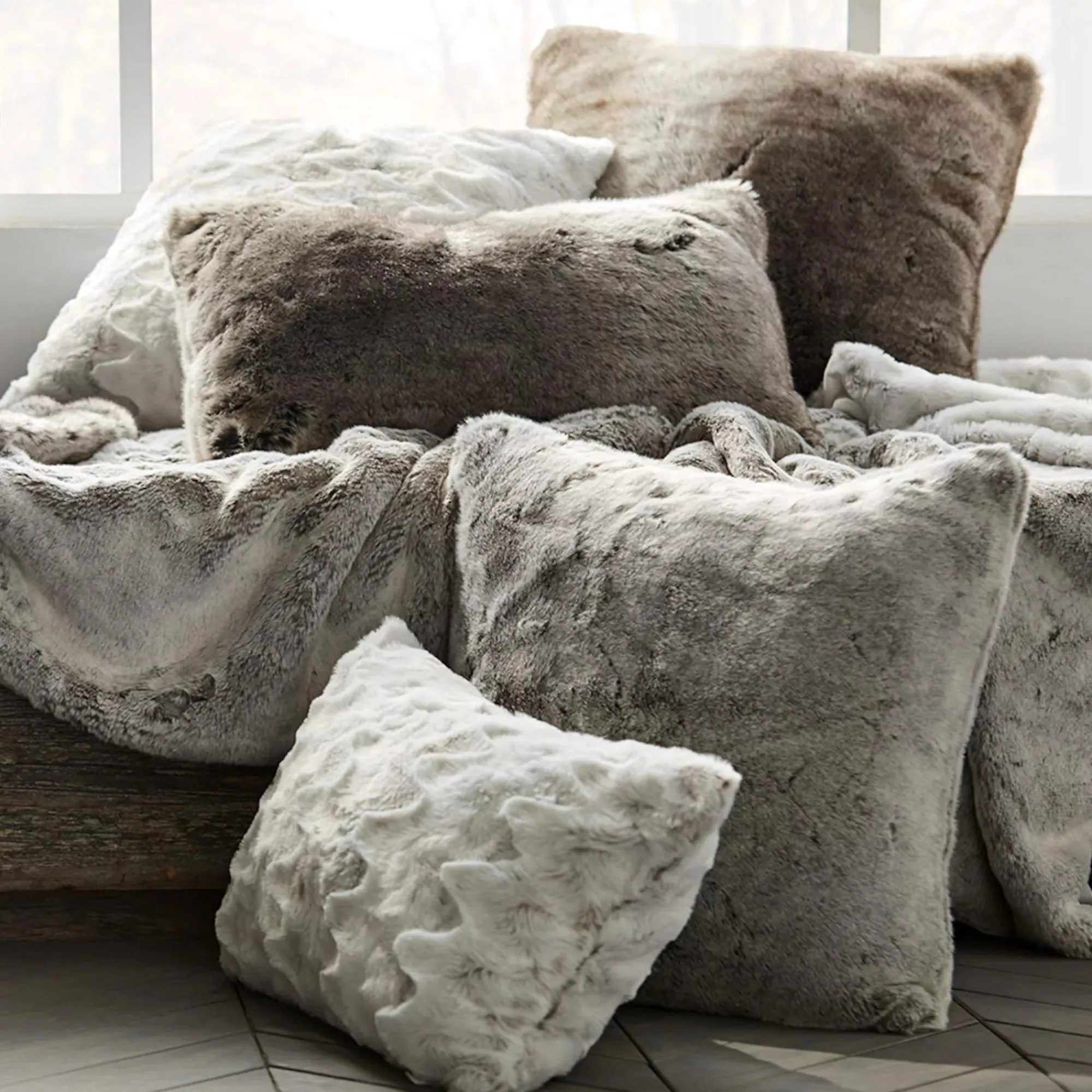 Bouclair Wolf Faux Fur Decorative Lumbar Pillow* Decorative Throw Pillows