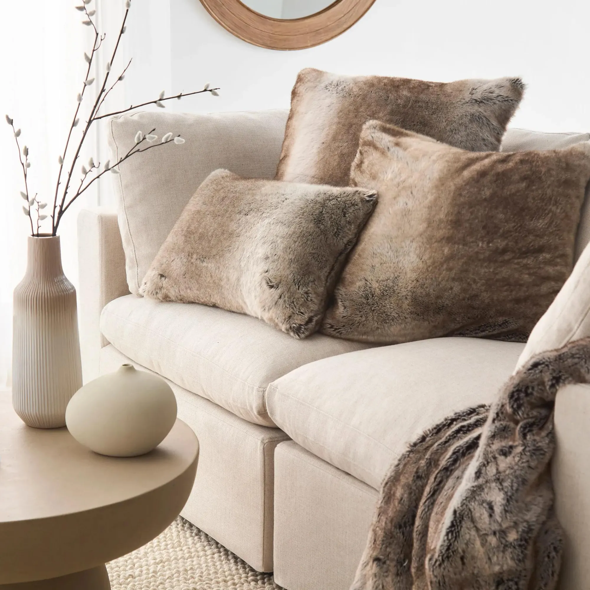 Bouclair Wolf Faux Fur Decorative Lumbar Pillow* Decorative Throw Pillows